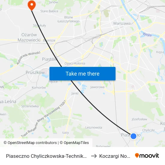 Piaseczno Chyliczkowska - Technikum to Koczargi Nowe map