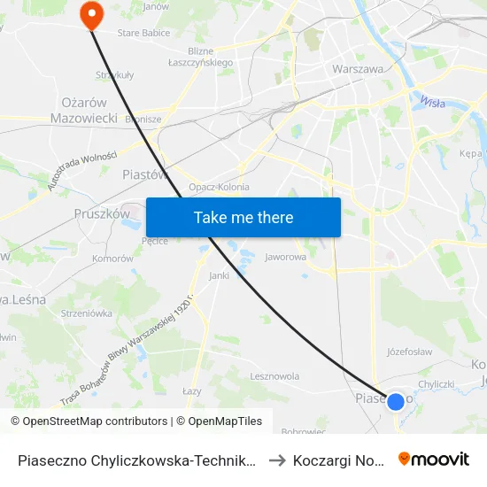 Piaseczno Chyliczkowska - Technikum to Koczargi Nowe map