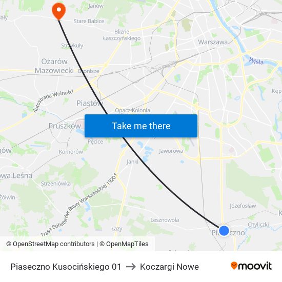 Piaseczno Kusocińskiego 01 to Koczargi Nowe map