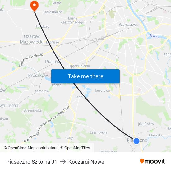 Piaseczno Szkolna to Koczargi Nowe map