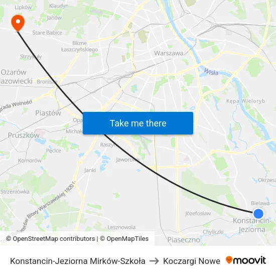 Konstancin-Jeziorna Mirków - Szkoła to Koczargi Nowe map