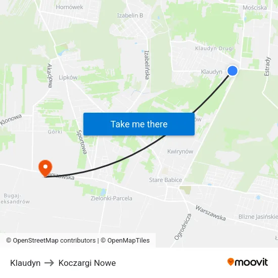 Klaudyn to Koczargi Nowe map