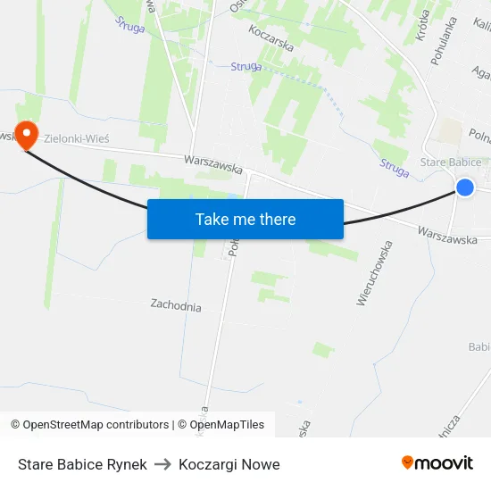 Stare Babice Rynek to Koczargi Nowe map