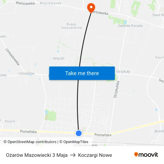 Ożarów Mazowiecki 3 Maja to Koczargi Nowe map