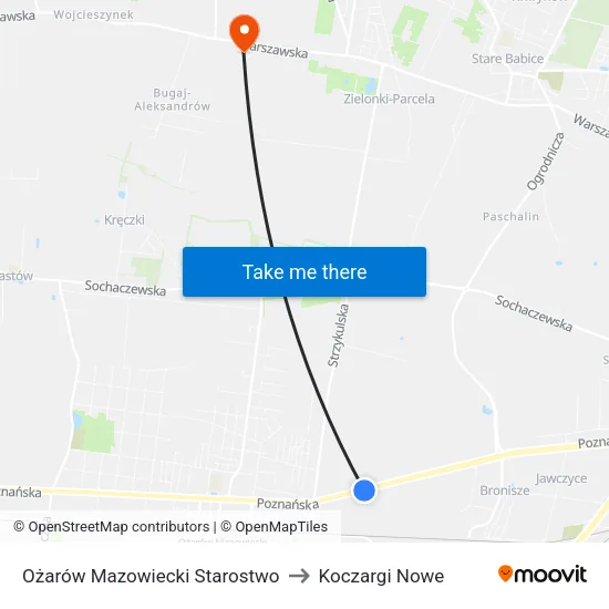 Ożarów Mazowiecki Starostwo to Koczargi Nowe map
