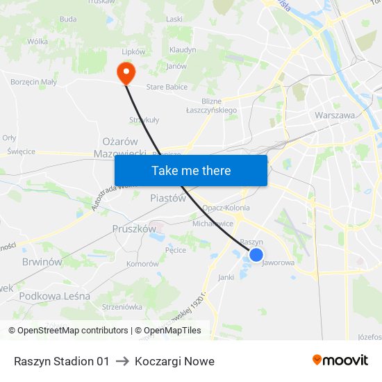 Raszyn Stadion 01 to Koczargi Nowe map