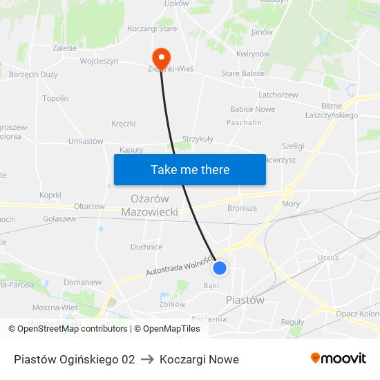 Piastów Ogińskiego 02 to Koczargi Nowe map