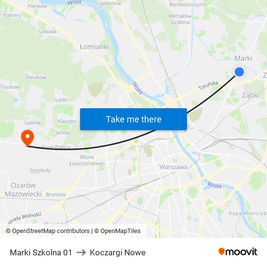 Marki Szkolna to Koczargi Nowe map