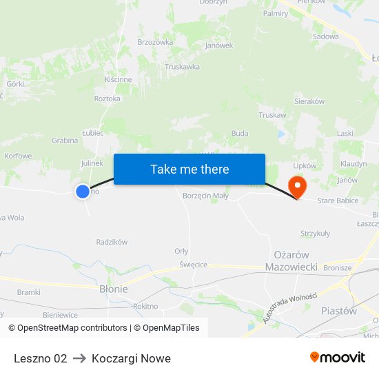 Leszno 02 to Koczargi Nowe map