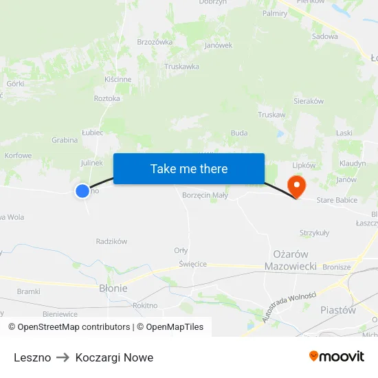 Leszno to Koczargi Nowe map