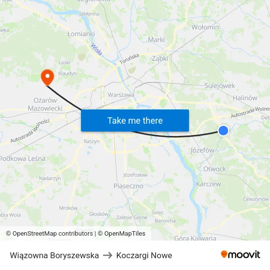 Wiązowna Boryszewska to Koczargi Nowe map