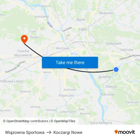 Wiązowna Sportowa to Koczargi Nowe map