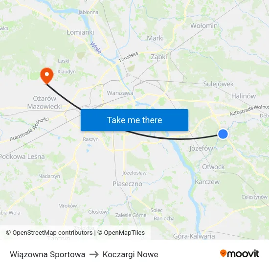 Wiązowna Sportowa to Koczargi Nowe map