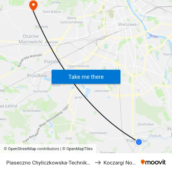 Piaseczno Chyliczkowska - Technikum to Koczargi Nowe map