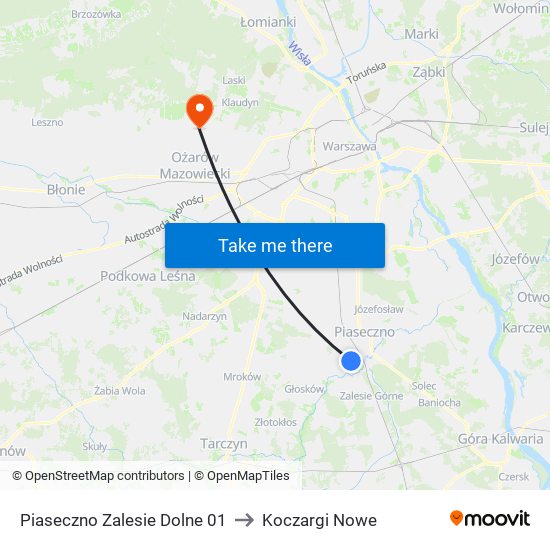 Piaseczno Zalesie Dolne 01 to Koczargi Nowe map