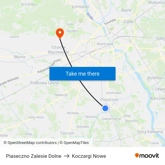 Piaseczno Zalesie Dolne to Koczargi Nowe map