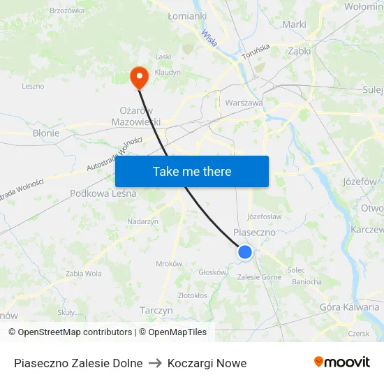 Piaseczno Zalesie Dolne to Koczargi Nowe map
