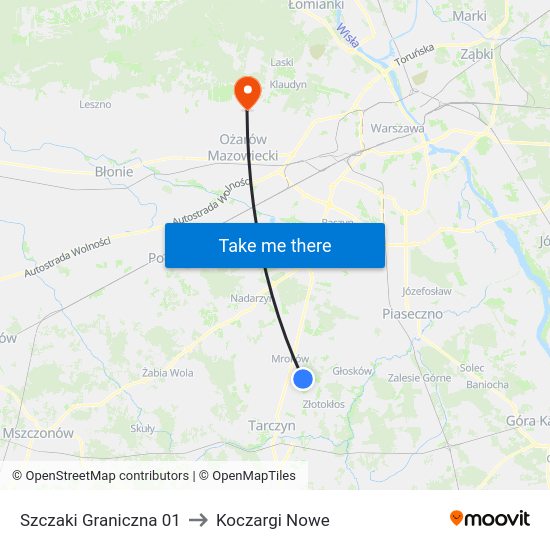 Szczaki Graniczna to Koczargi Nowe map