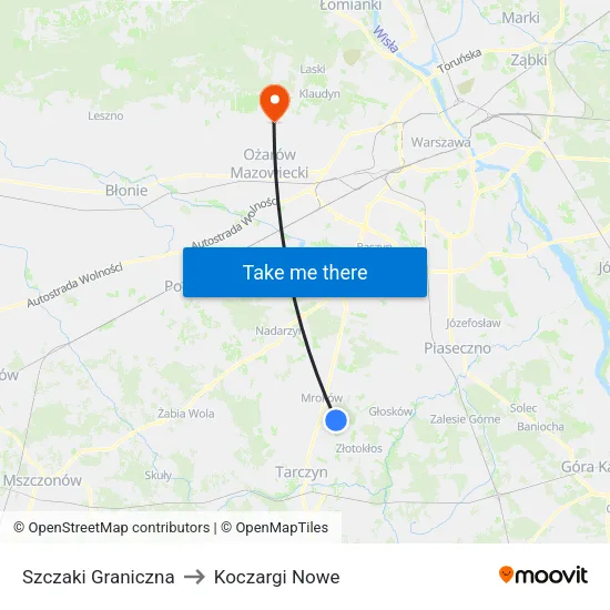 Szczaki Graniczna to Koczargi Nowe map