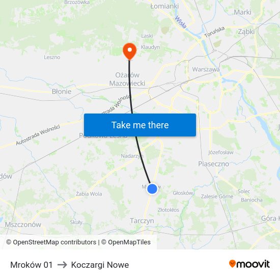 Mroków to Koczargi Nowe map