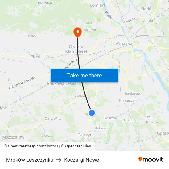 Mroków Leszczynka to Koczargi Nowe map