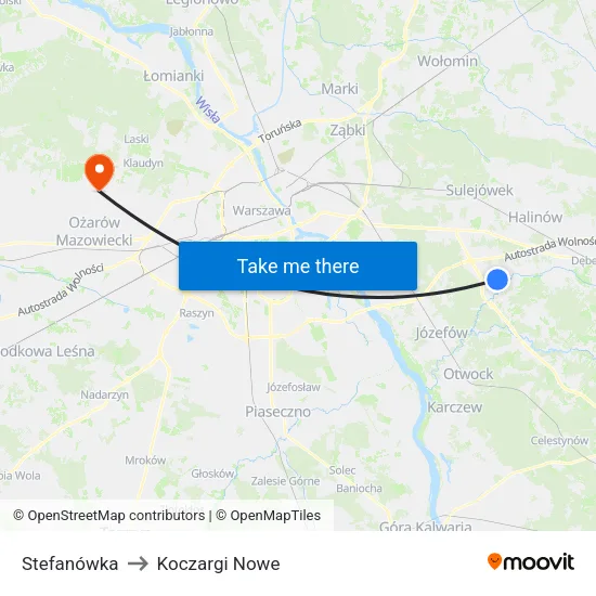 Stefanówka to Koczargi Nowe map