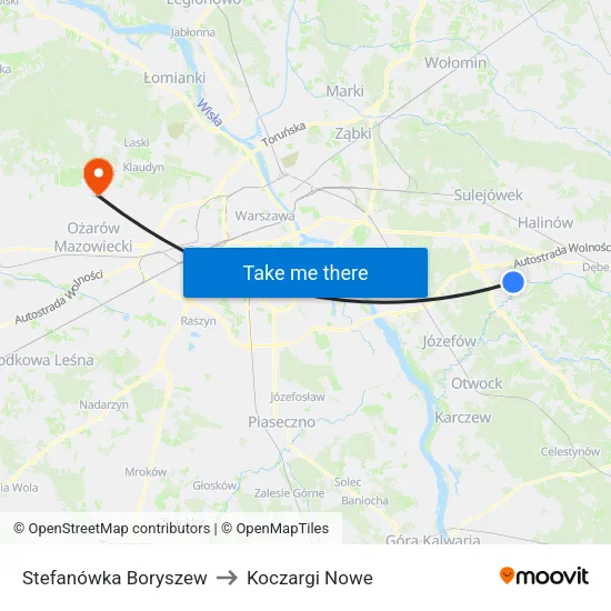 Stefanówka Boryszew to Koczargi Nowe map