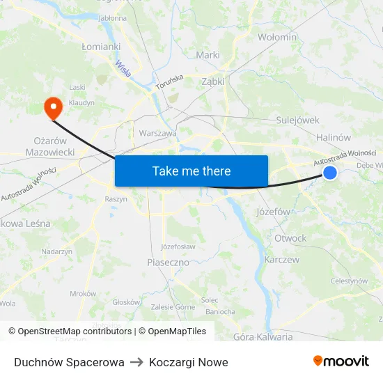 Duchnów Spacerowa to Koczargi Nowe map