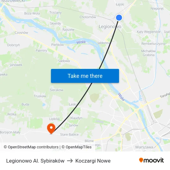 Legionowo Al. Sybiraków to Koczargi Nowe map