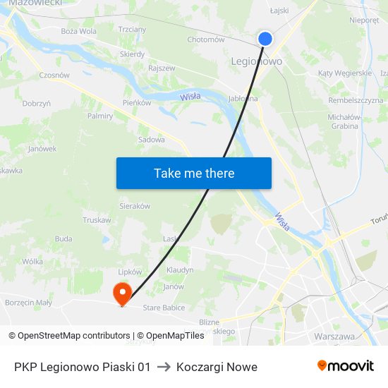 PKP Legionowo Piaski 01 to Koczargi Nowe map