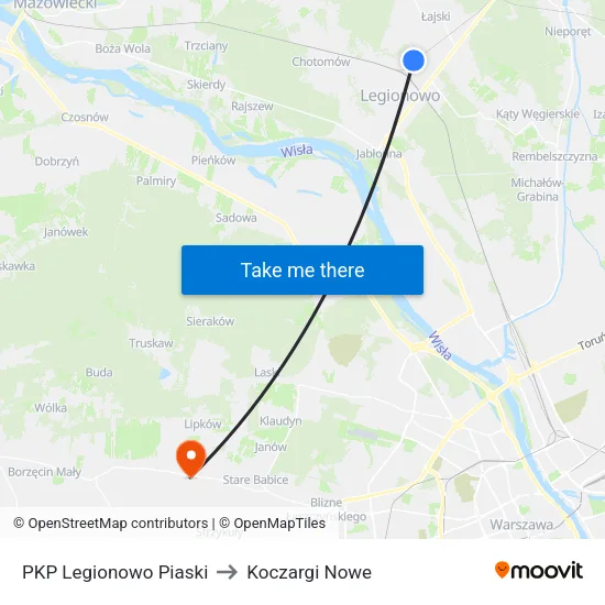 PKP Legionowo Piaski to Koczargi Nowe map