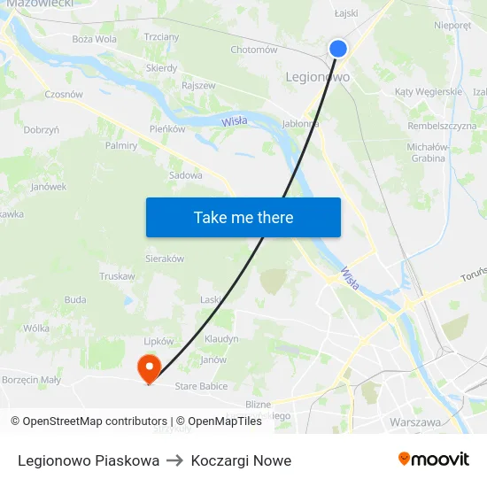 Legionowo Piaskowa to Koczargi Nowe map