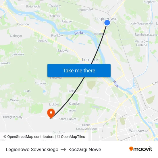 Legionowo Sowińskiego to Koczargi Nowe map
