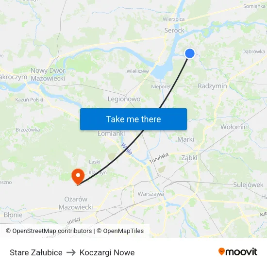 Stare Załubice to Koczargi Nowe map
