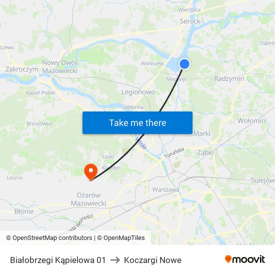 Białobrzegi Kąpielowa 01 to Koczargi Nowe map