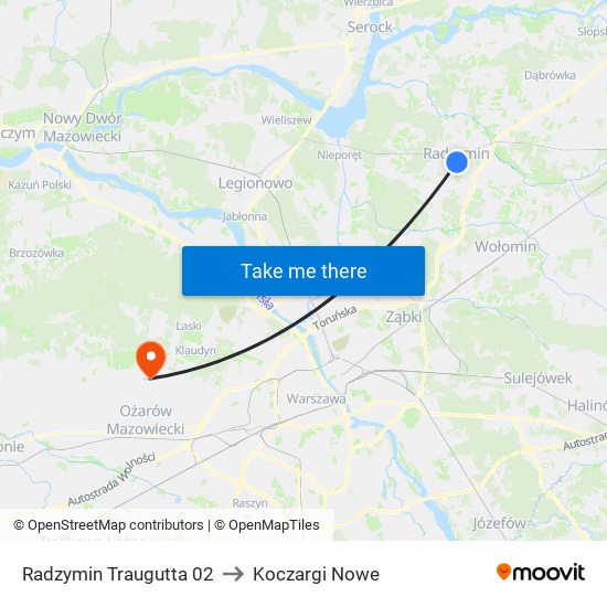 Radzymin Traugutta 02 to Koczargi Nowe map