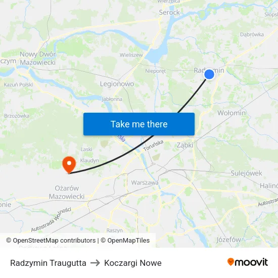 Radzymin Traugutta to Koczargi Nowe map