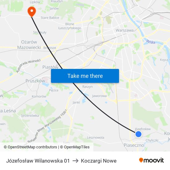 Józefosław Wilanowska 01 to Koczargi Nowe map