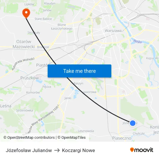 Józefosław Julianów to Koczargi Nowe map