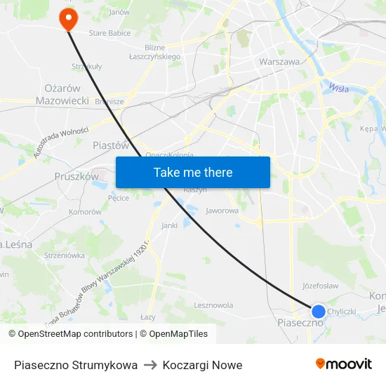Piaseczno Strumykowa to Koczargi Nowe map