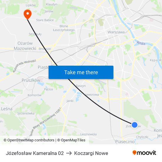 Józefosław Kameralna to Koczargi Nowe map