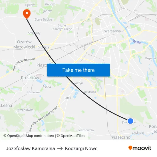 Józefosław Kameralna to Koczargi Nowe map
