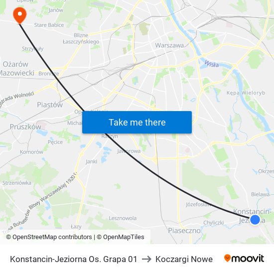 Konstancin-Jeziorna Os. Grapa 01 to Koczargi Nowe map