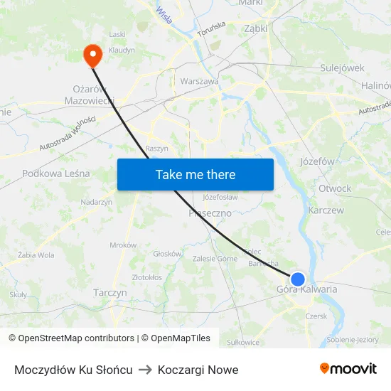 Moczydłów Ku Słońcu to Koczargi Nowe map