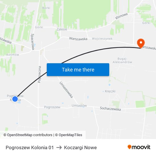 Pogroszew Kolonia to Koczargi Nowe map