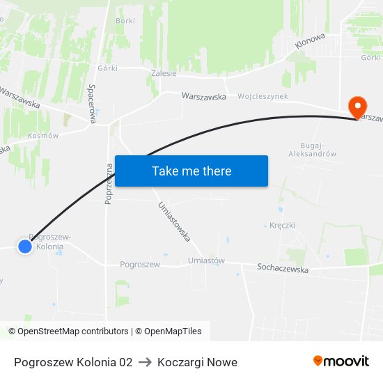 Pogroszew Kolonia to Koczargi Nowe map