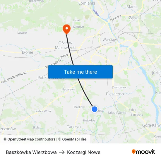 Baszkówka Wierzbowa to Koczargi Nowe map
