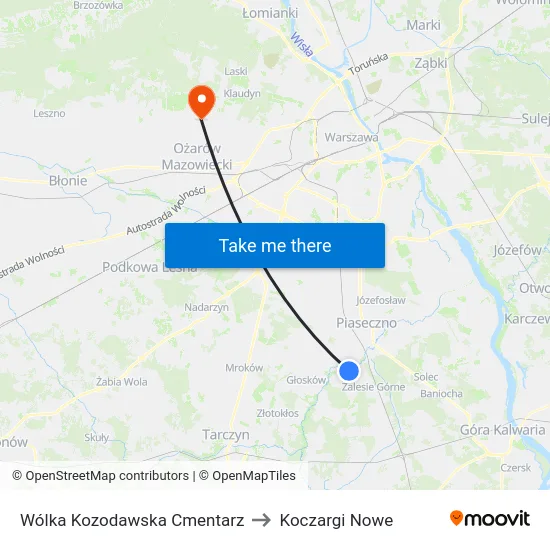 Wólka Kozodawska Cmentarz to Koczargi Nowe map