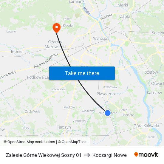 Zalesie Górne Wiekowej Sosny 01 to Koczargi Nowe map