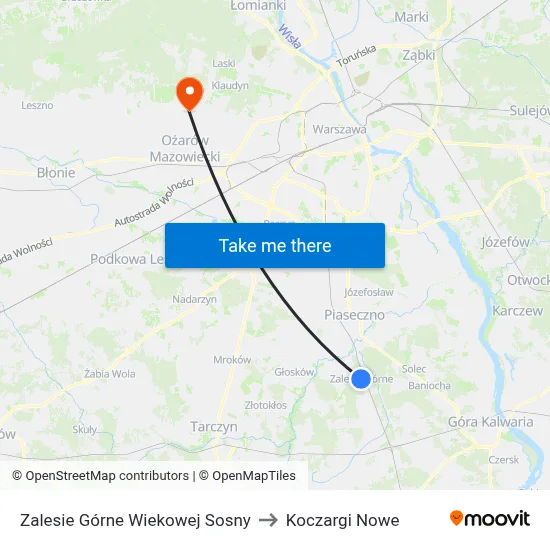 Zalesie Górne Wiekowej Sosny to Koczargi Nowe map